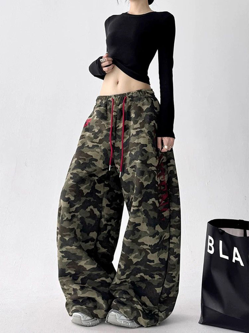 Streetwear Camouflage Pants Women Letter American Harajuku High Waist Wide Leg Trousers Spring Hip Hop Bf Vintage Loose Pant