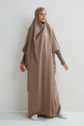 Hooded Muslim Prayer Abaya – Smocked Sleeve Jilbab Dress, Loose Modest One-Piece Islamic Robe for Women