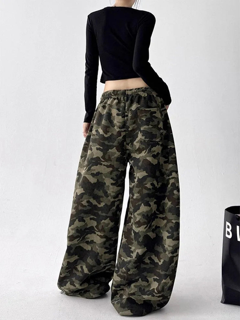 Streetwear Camouflage Pants Women Letter American Harajuku High Waist Wide Leg Trousers Spring Hip Hop Bf Vintage Loose Pant