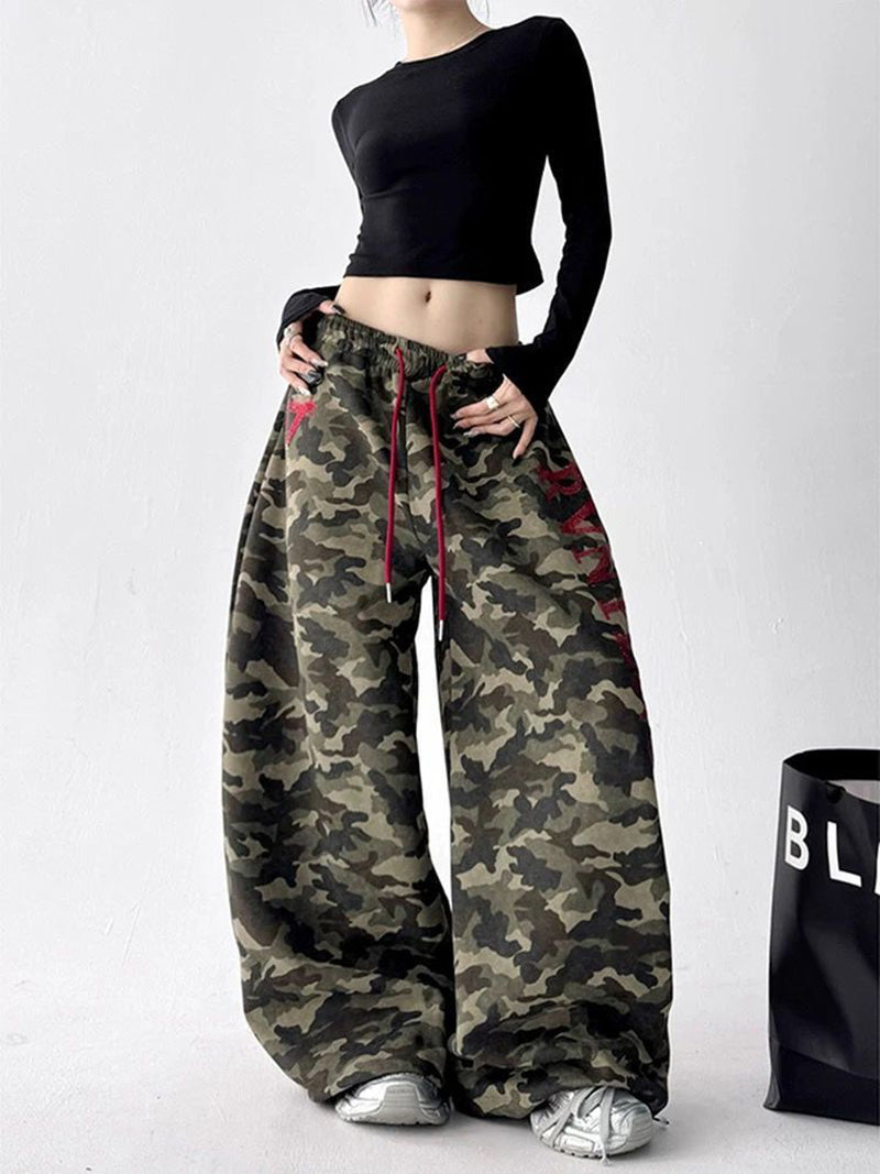 Streetwear Camouflage Pants Women Letter American Harajuku High Waist Wide Leg Trousers Spring Hip Hop Bf Vintage Loose Pant