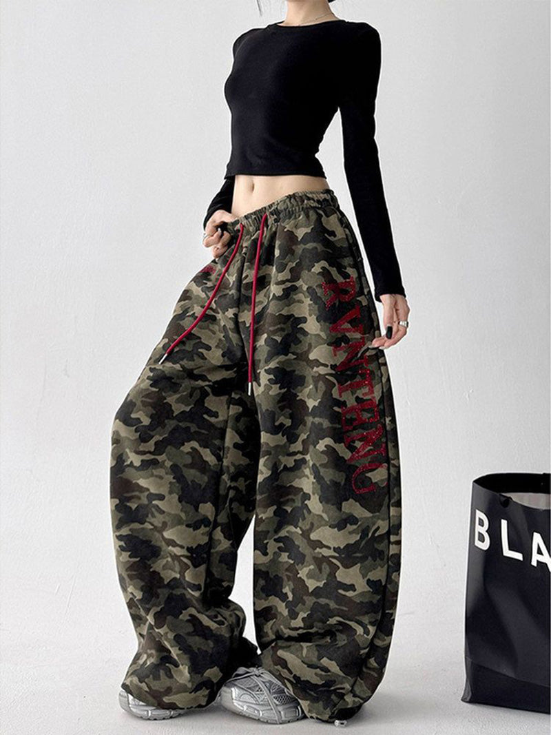 Streetwear Camouflage Pants Women Letter American Harajuku High Waist Wide Leg Trousers Spring Hip Hop Bf Vintage Loose Pant