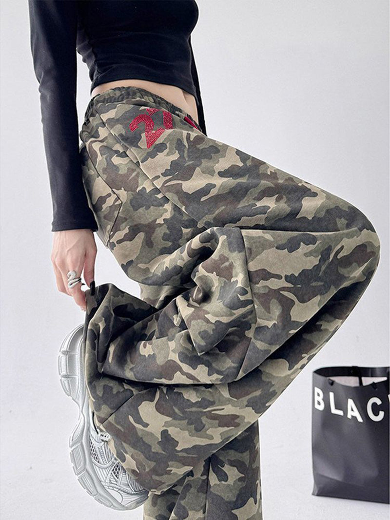 Streetwear Camouflage Pants Women Letter American Harajuku High Waist Wide Leg Trousers Spring Hip Hop Bf Vintage Loose Pant