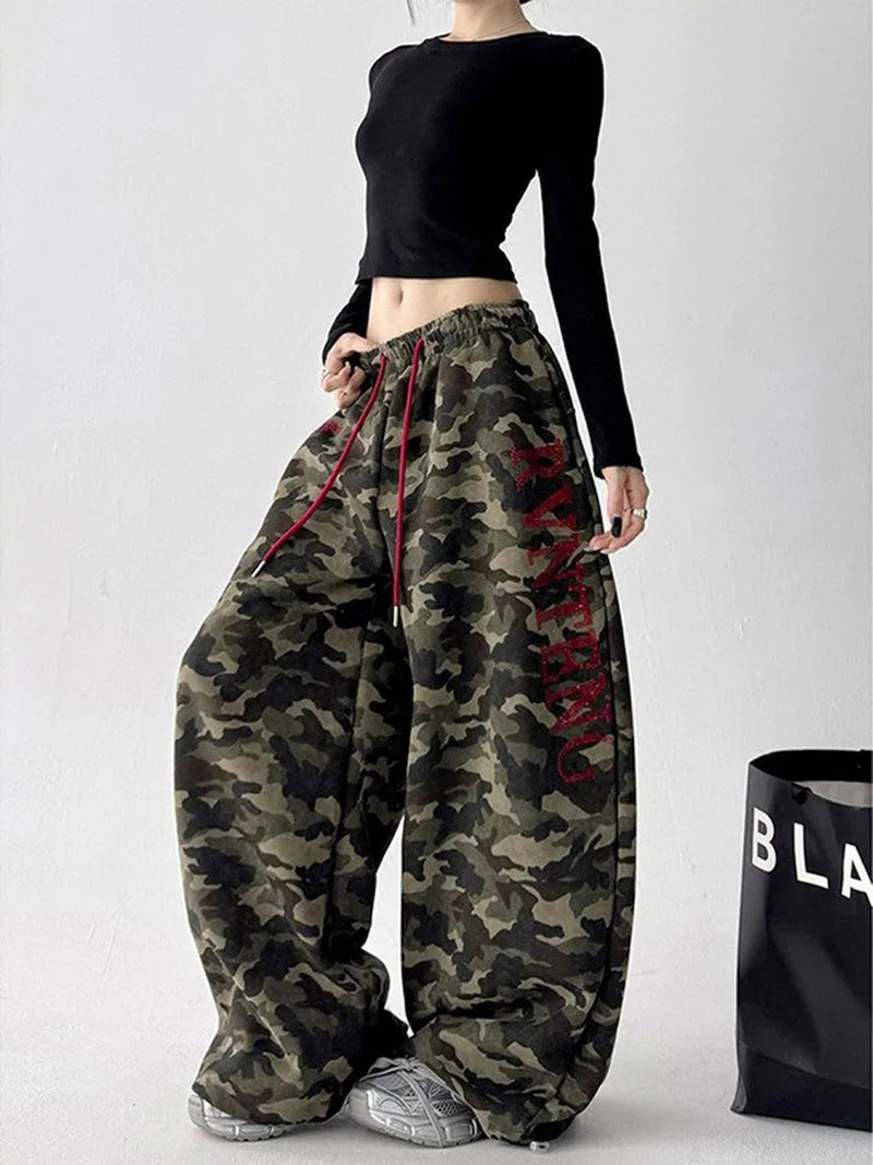 Streetwear Camouflage Pants Women Letter American Harajuku High Waist Wide Leg Trousers Spring Hip Hop Bf Vintage Loose Pant