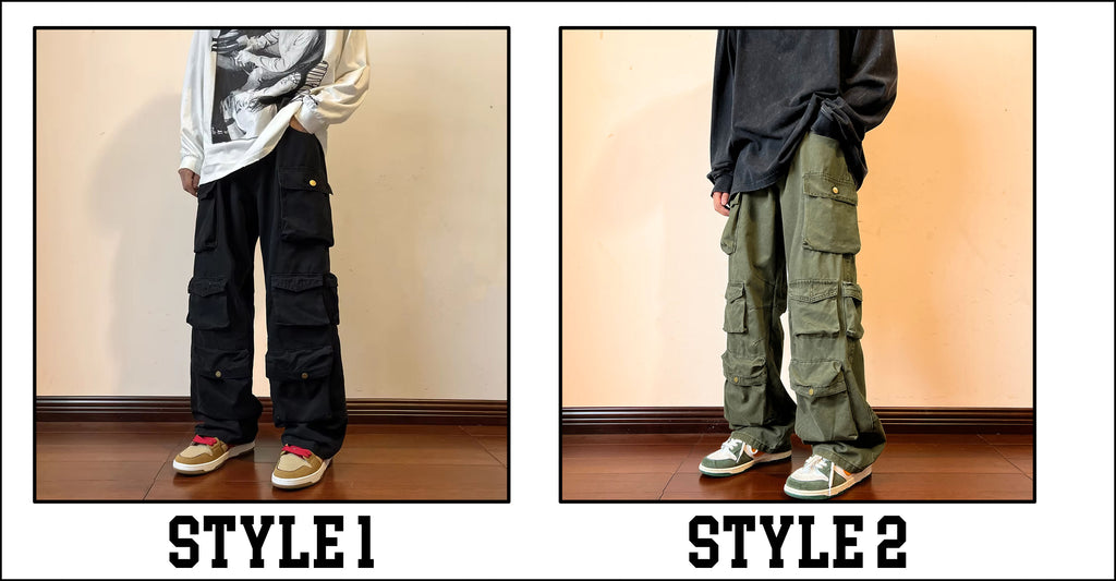 Cargo Pants Multi-pockets Tooling Pant Harajuku Men's Vintage Loose Wide Leg Pants Streetwear Casual Hip-hop Mopping Trousers