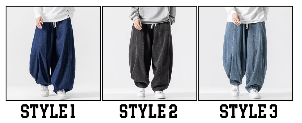 2025 New Men's Pants Large Japanese Retro Loose Haren Straight Leg Pants Hong Kong Style Wide Leg Cowboy Lantern Pants