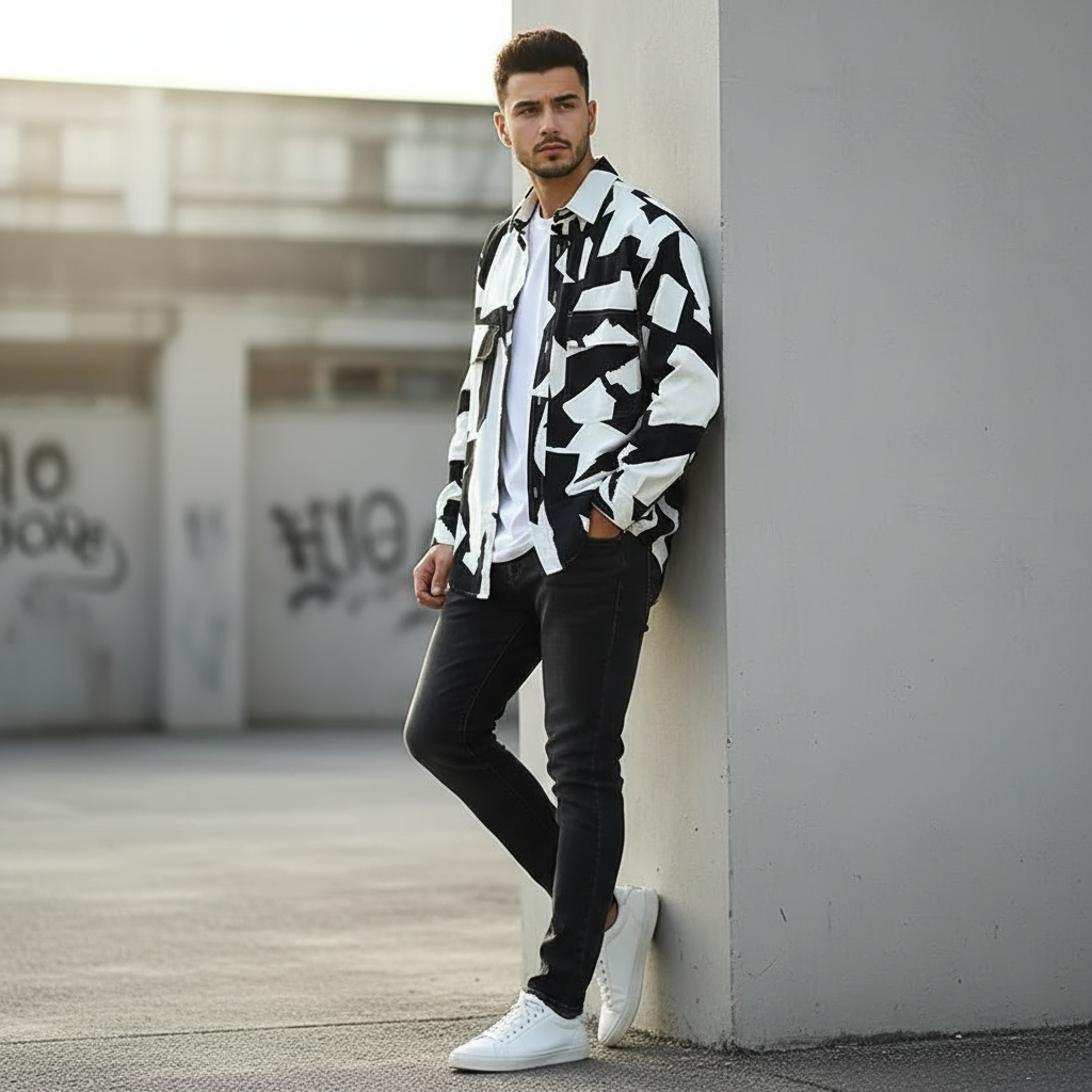 Spring Autumn New Fashion Printing Irregular pattern POLO collar Long sleeve Men's Clothing blouse Casual Single breasted Shirts