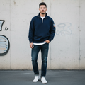 USA Retro Harajuku Embroidery Pullover Quarterzip Stand Collar Polo Shirt Sweatshirt Casual Men Clotheing