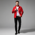 Men Slim Fit Red Denim Jacket and Jeans Set, Slim Fit Jeans for Men, Streetwear Casual Suit, Printed Outfit