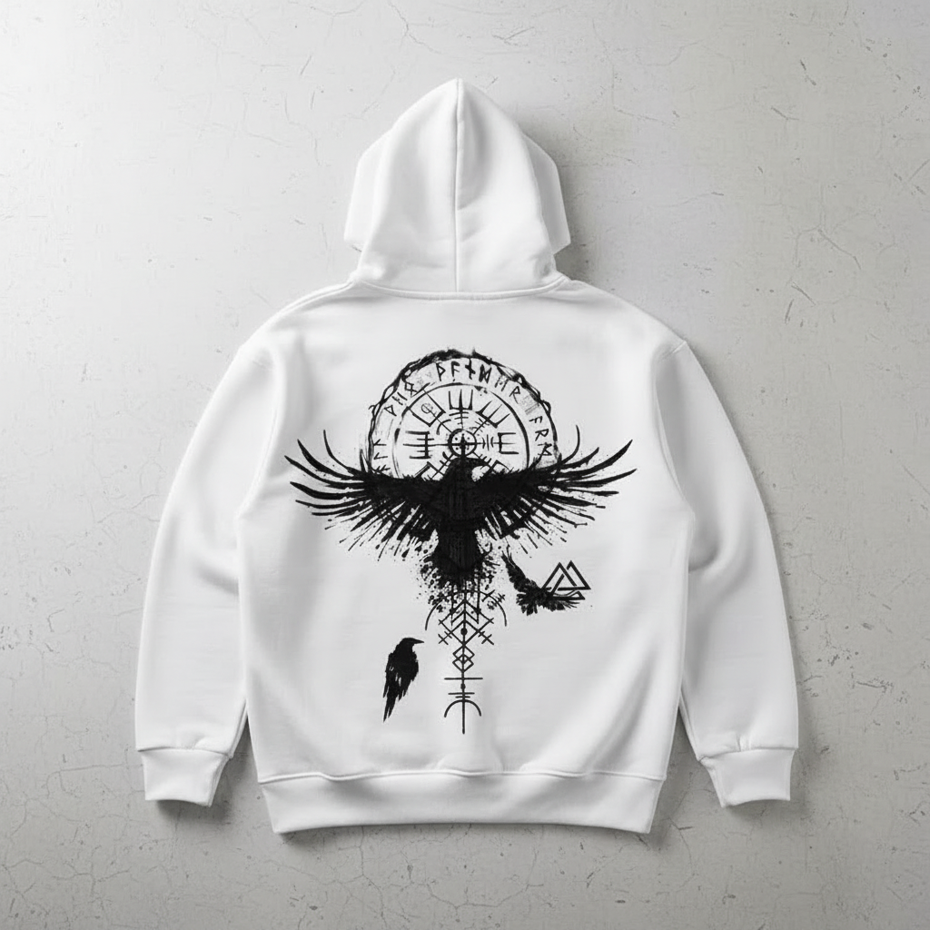 2026 Totem Viking Eagle Print, Men Long-sleeve Hooded Sweatshirt Autumn Winter, Daily Outdoor Casual Street Fashion Sportswear