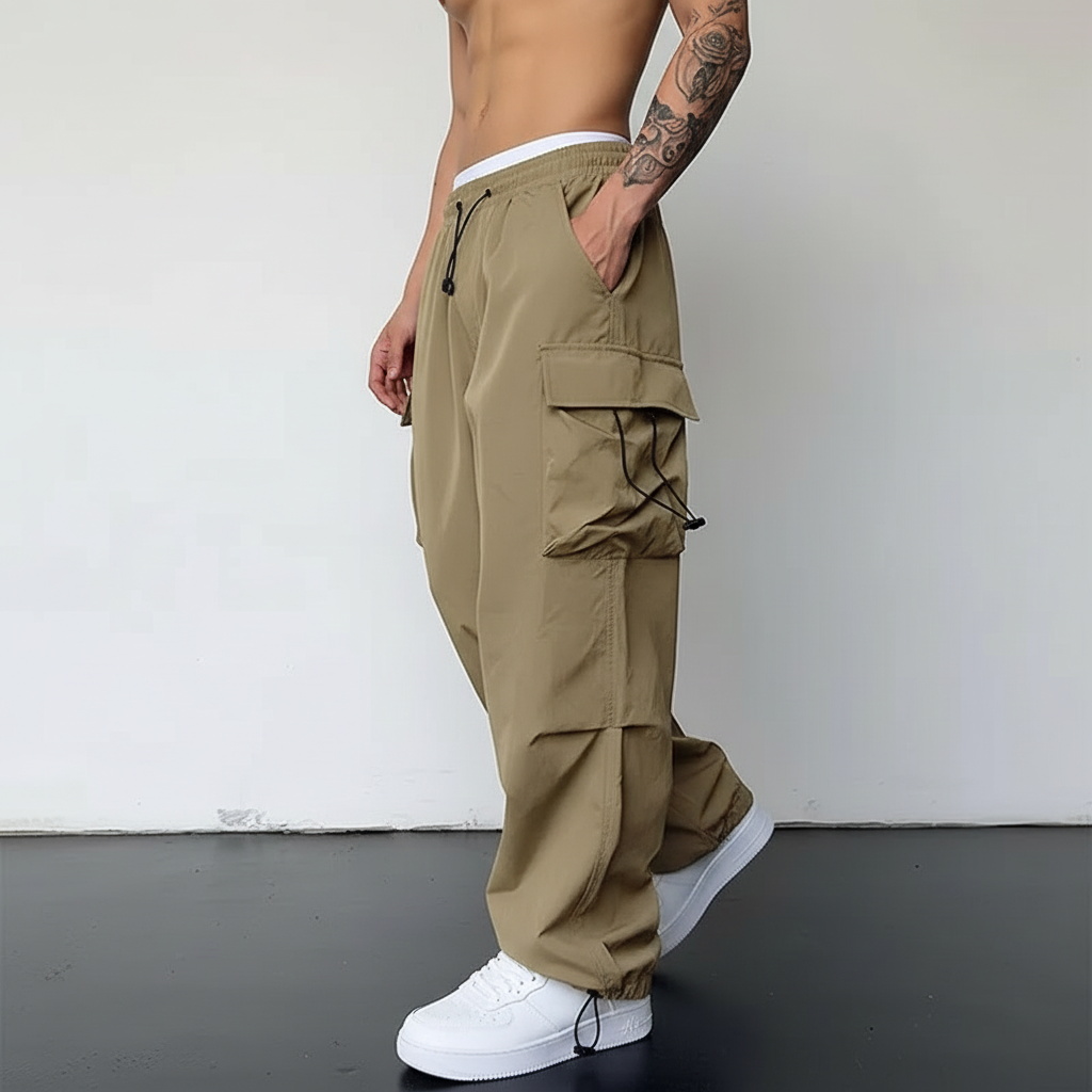 Men's Casual Cargo Pants Fashion Streetwear Classic Man Straight Wide-leg Pants Drawstring Workwear Trendy Loose Cargo Trousers