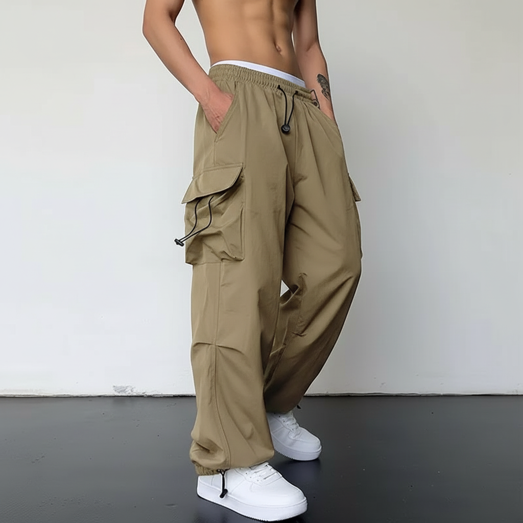 Men's Casual Cargo Pants Fashion Streetwear Classic Man Straight Wide-leg Pants Drawstring Workwear Trendy Loose Cargo Trousers