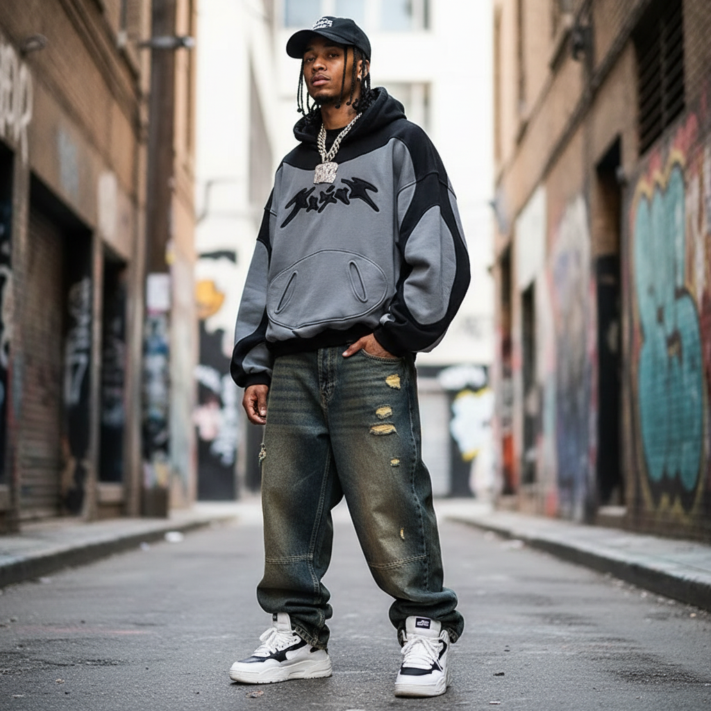 Winter Fashion Streetwear Color - Block Embroidered Hoodie Trendy Oversized Casual Long - Sleeve Sweatshirt 2026 New