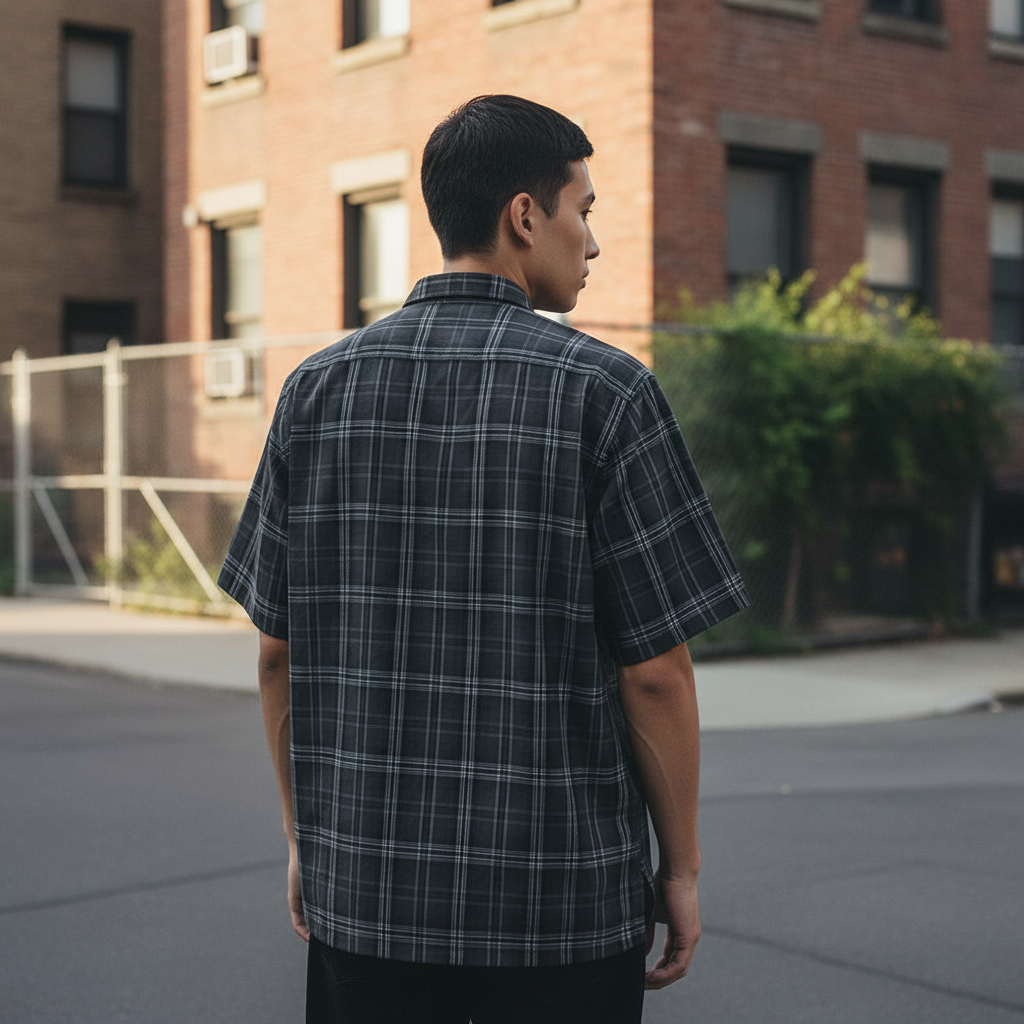 Chicano Safari Short Sleeve Shirt Mens Summer Streetwear Casual Loose Letter Embroidery Lapel Plaid Shirt Man