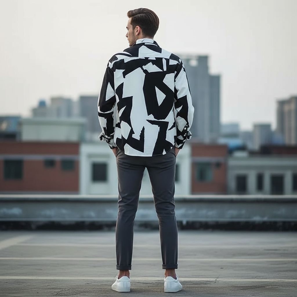 Spring Autumn New Fashion Printing Irregular pattern POLO collar Long sleeve Men's Clothing blouse Casual Single breasted Shirts
