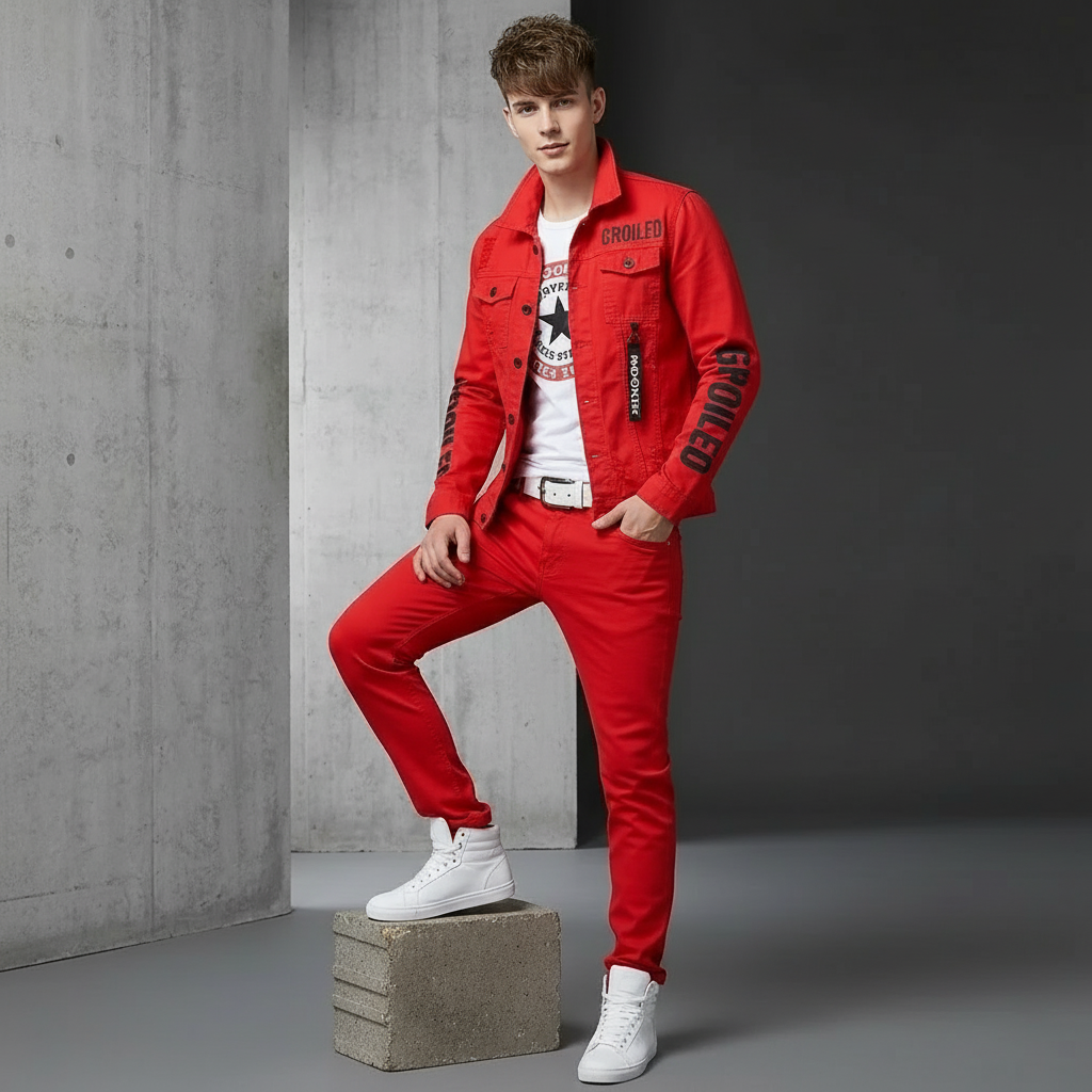 Men Slim Fit Denim Jacket Set, Slim Fit Jeans for Men, 2 Piece Streetwear Outfit, Hip Hop Casual Suit