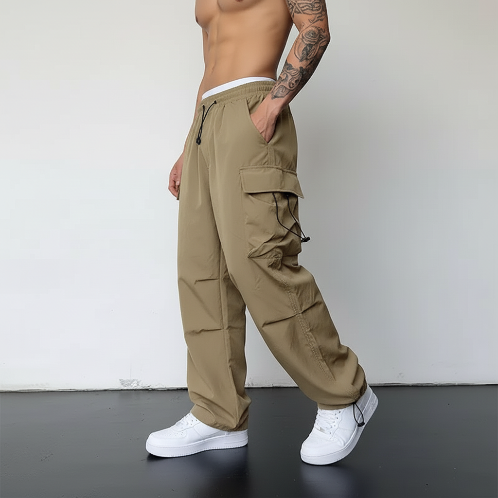Men's Casual Cargo Pants Fashion Streetwear Classic Man Straight Wide-leg Pants Drawstring Workwear Trendy Loose Cargo Trousers
