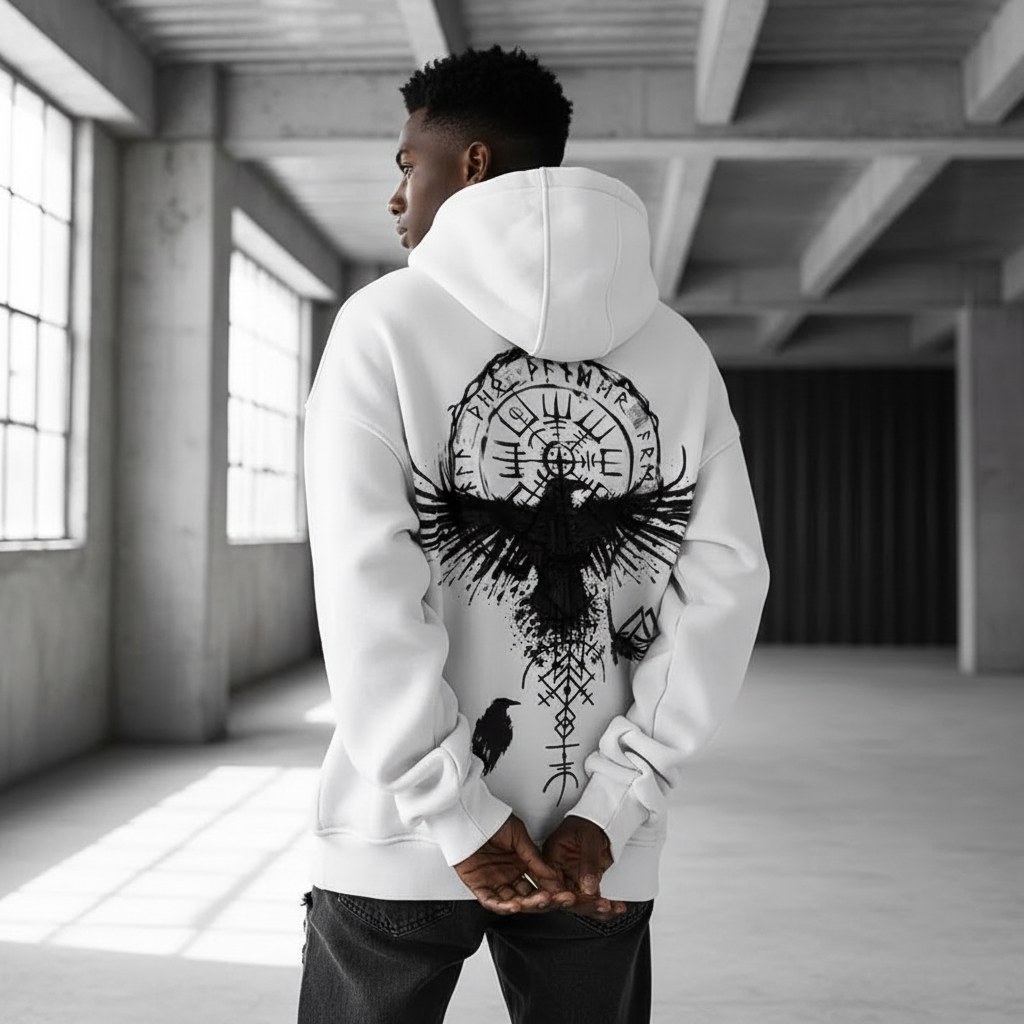 2026 Totem Viking Eagle Print, Men Long-sleeve Hooded Sweatshirt Autumn Winter, Daily Outdoor Casual Street Fashion Sportswear