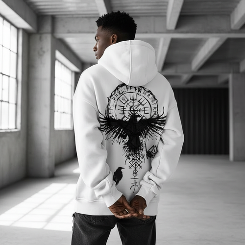 2026 Totem Viking Eagle Print, Men Long-sleeve Hooded Sweatshirt Autumn Winter, Daily Outdoor Casual Street Fashion Sportswear