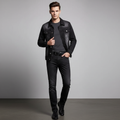 Men's Black Washed Denim Jacket and Jeans Set, Slim Fit Casual Street Style Outfit for Men