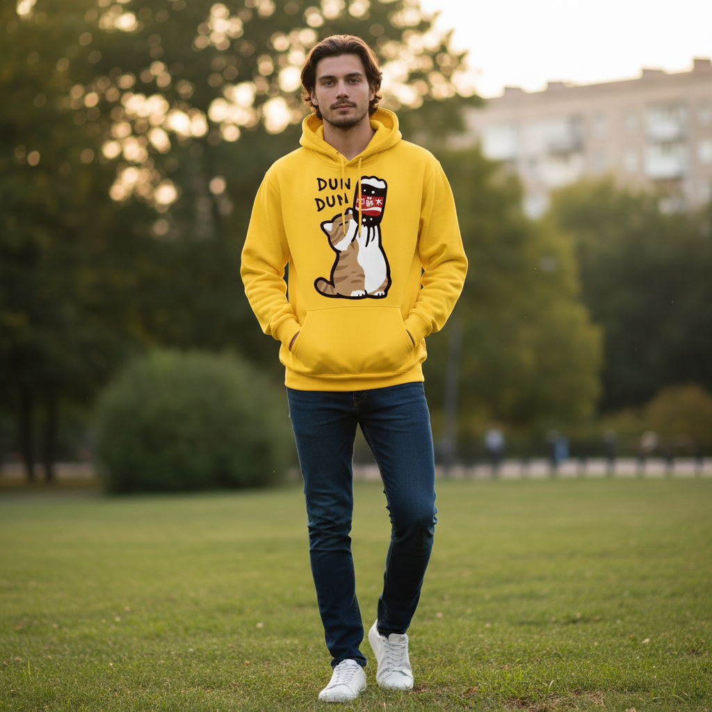 Cartoon Cat Drink Salary Increase Beverages Mens Hooded Jacket, Casual Cartoon Hoodies Pleasure Sweatshirts Home Harajuku Tops