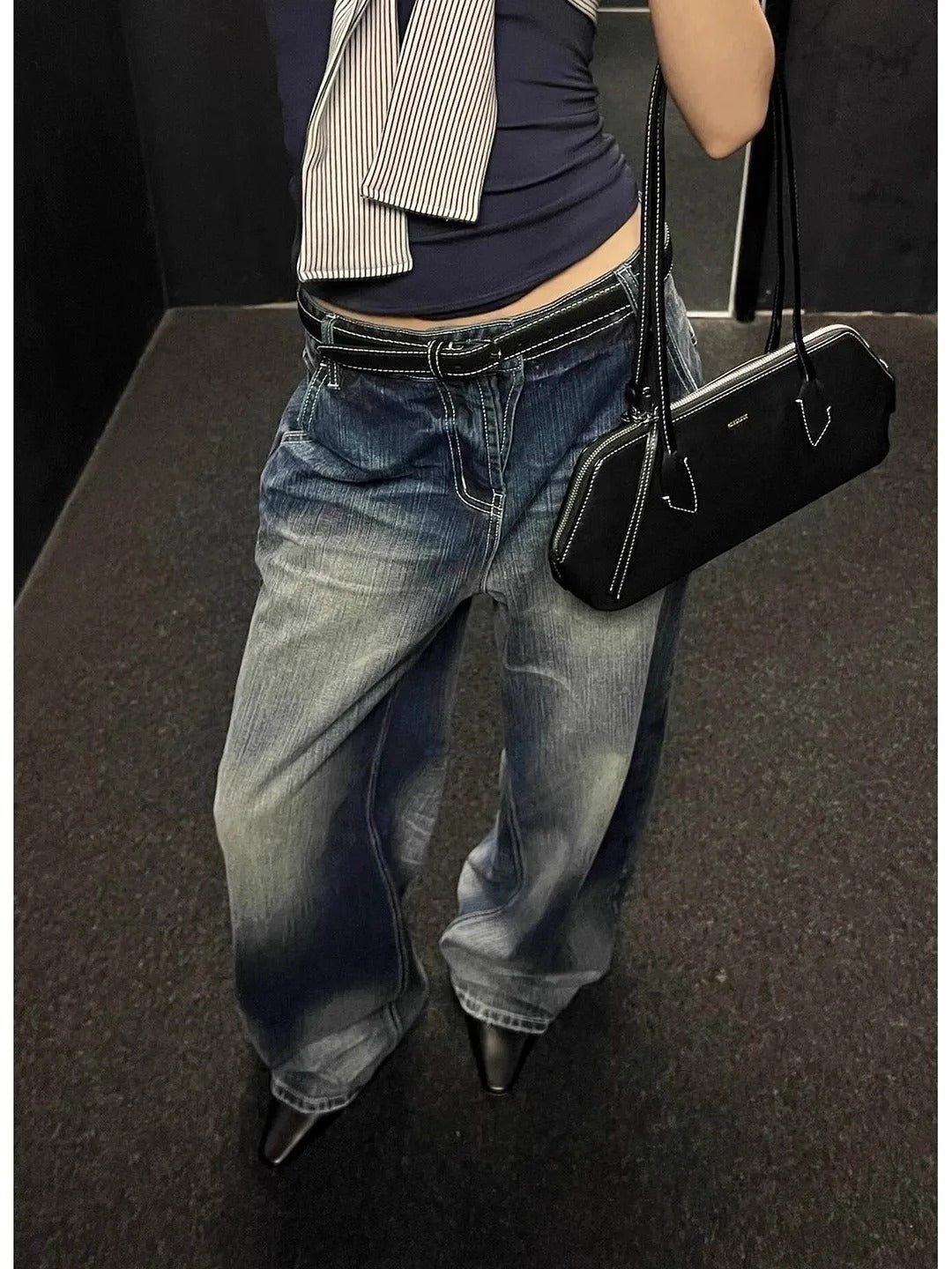 Vintage Wide-Leg Jeans Women's Loose-Fit High-Waisted Slimming Casual Straight-Leg Long Pants