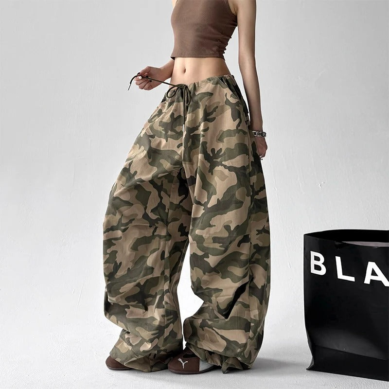 American Retro High Street Casual Overalls Camouflage Loose Wide Leg Pants For Women Hip-hop Cargo Grunge Baggy Trousers