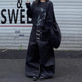 Women’s Multi-button Design Curved Wide-leg Jeans High Waist Straight Baggy Denim Pants Female Vintage Street Style Trouser