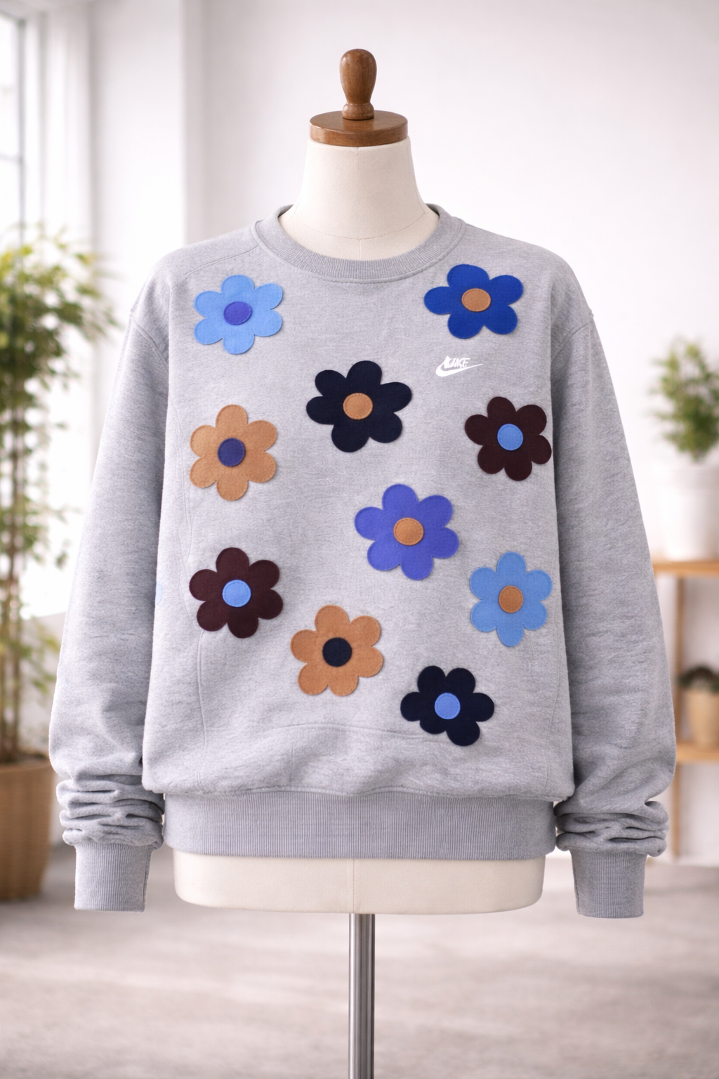 Flower Patch Sweatshirt, Upcycled Hoodie Sweatshirt, Street Style Top, Handmade Sweatshirt
