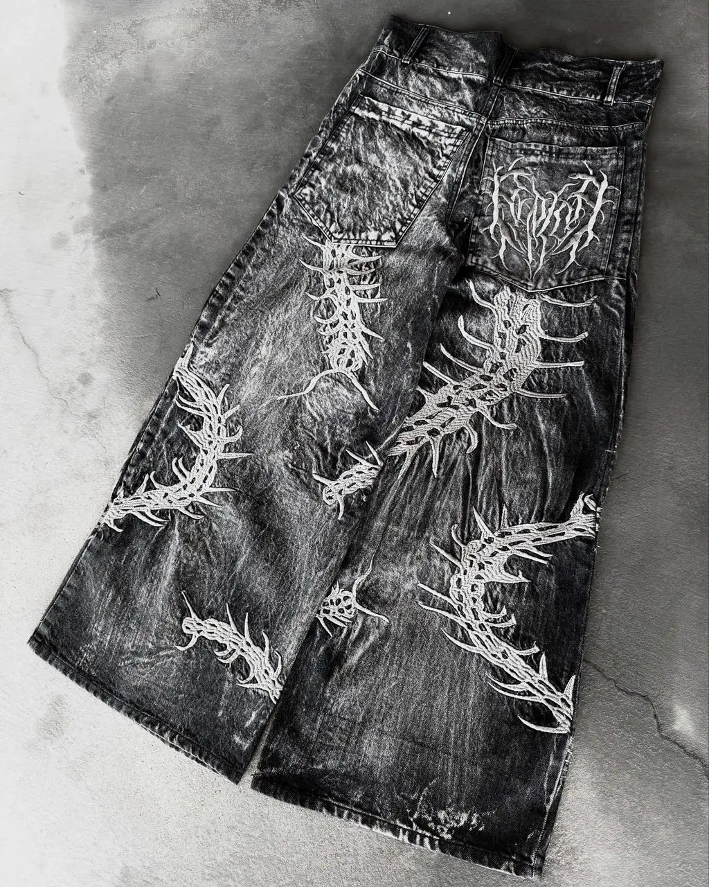 American Trend Retro Gothic Embroidery Graphics Washed Baggy Jeans Women's New Harajuku Hip-Hop Punk Rock Couple Street Wear