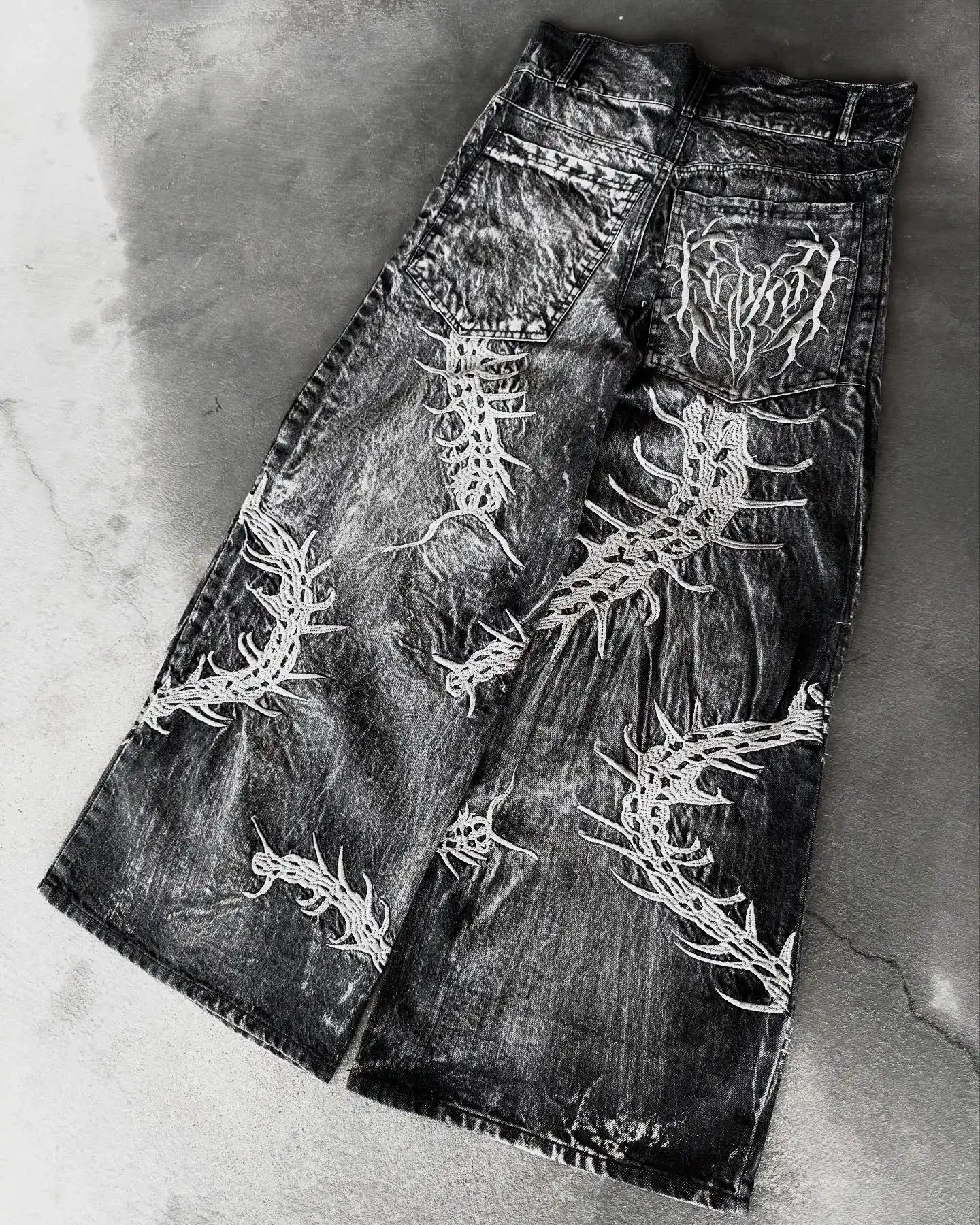American Trend Retro Gothic Embroidery Graphics Washed Baggy Jeans Women's New Harajuku Hip-Hop Punk Rock Couple Street Wear