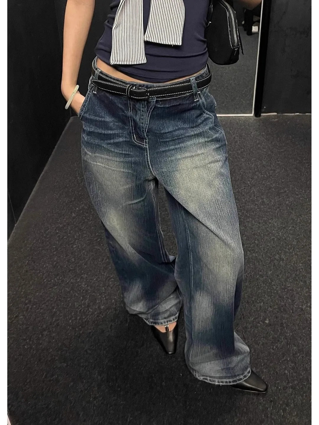 Vintage Wide-Leg Jeans Women's Loose-Fit High-Waisted Slimming Casual Straight-Leg Long Pants