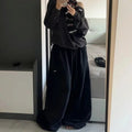 American Retro Hip-Hop Oversized Woman Black Casual Sweatpants Korean Streetwear Loose Jogging Pants High Waist Wide-Leg