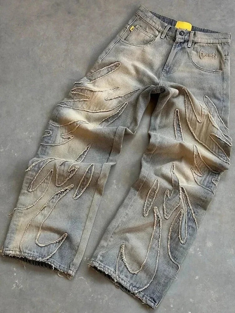 2026 American New Fashion Patch Baggy Casual Jeans For Men And Women High Street Harajuku High Waist Wide Leg Denim Trousers