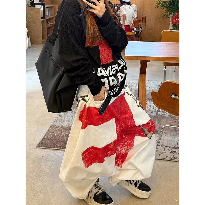 Women White Baggy Jeans Harajuku Vintage Wide Leg Denim Trousers Oversize Jeans Long Pants Japanese 2000s Style Clothes 2026