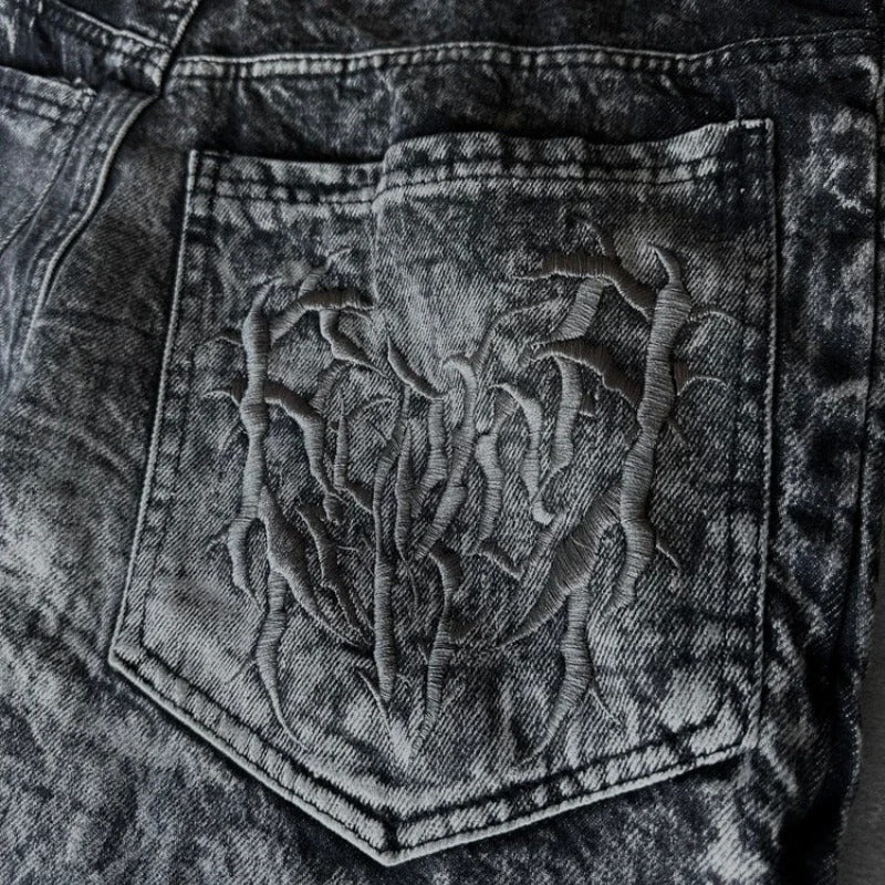 Gothic Retro Oversized Baggy Fit Unisex Mopping Pants Phantom Jeans High Street Spider Embroidered Patch Hip Hop Streetwear