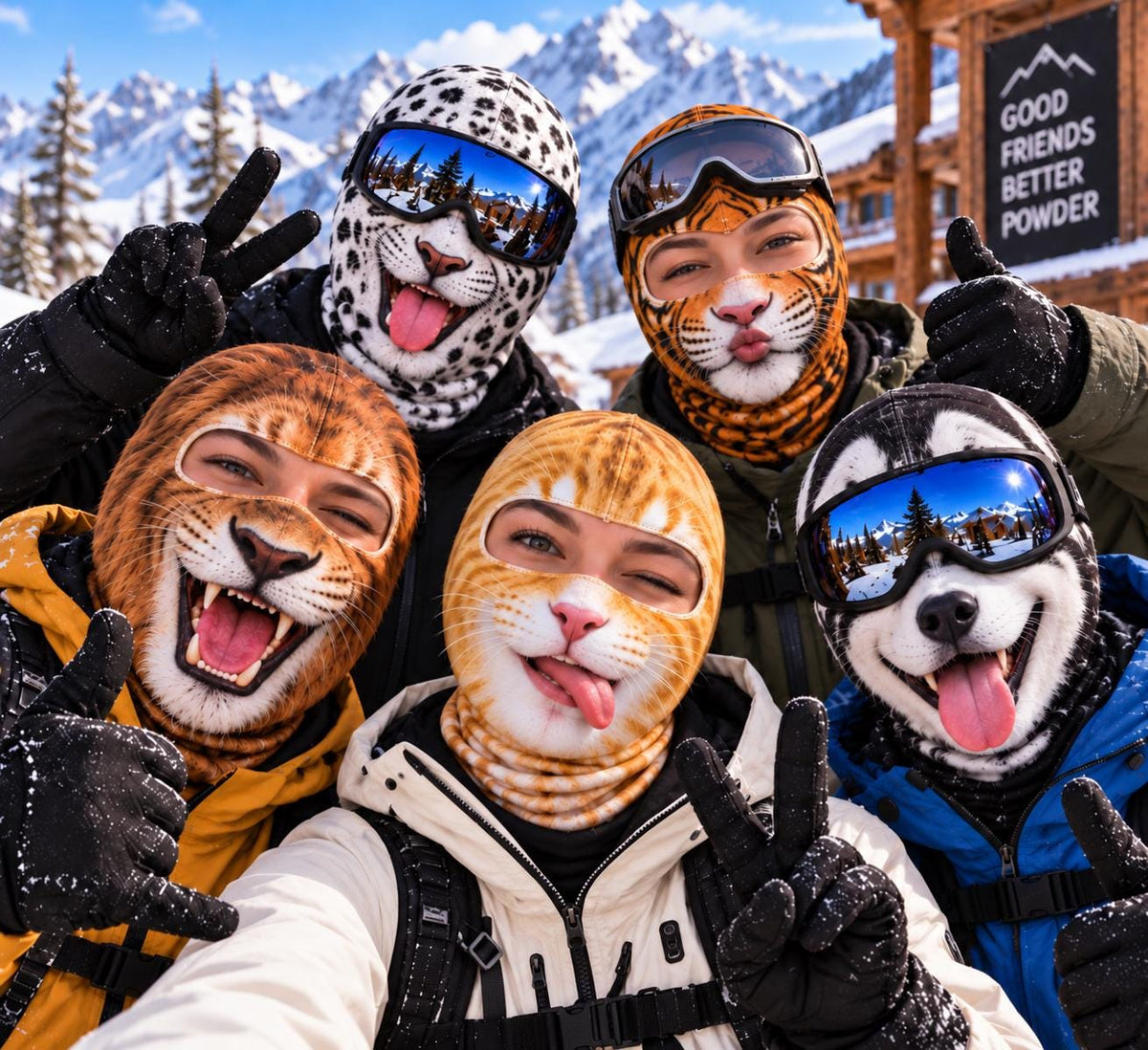 Funny Animal Face Balaclava Set, Winter Ski Mask, Couple Costume Gift