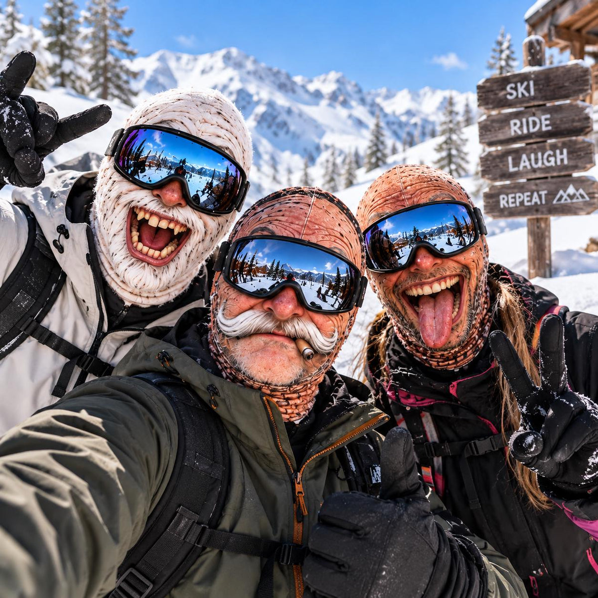 Funny Skiing Balaclava Mask, Novelty Winter Face Covering, Camping Humor Gift image 1