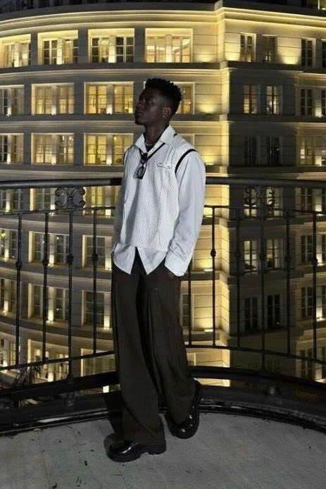 Unique Chic Set: Knitted Sweater With White Linen Shirt And Long Pants In A Minimalist Chic Style