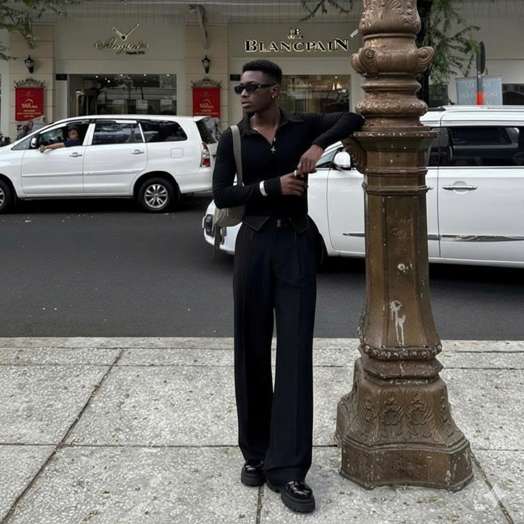 SET CELESTIAL LIMITED Black Long-Sleeve Top and High-Waisted Pants