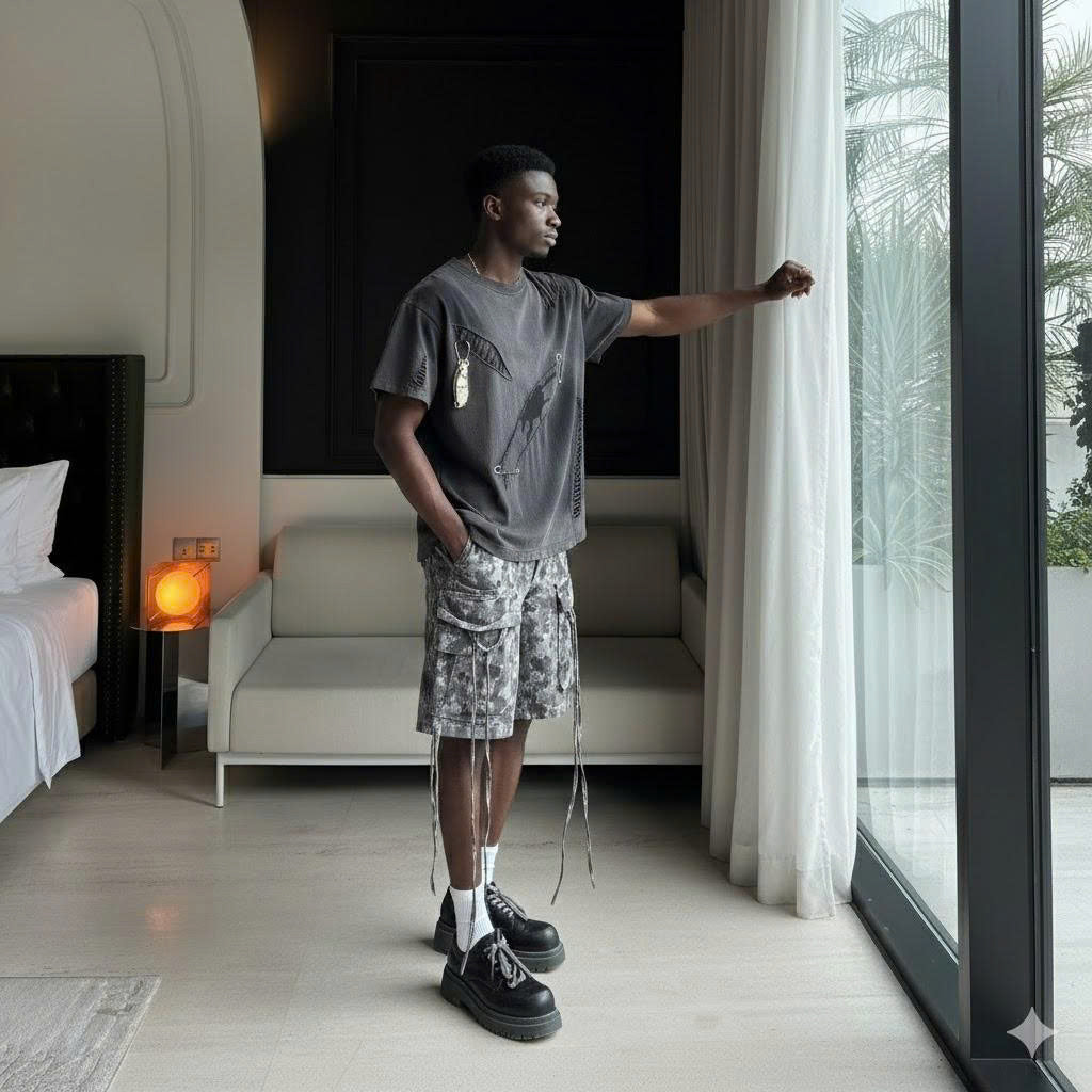 Fever Guest Set: Waxed, Ripped T-Shirt And Printed Shorts