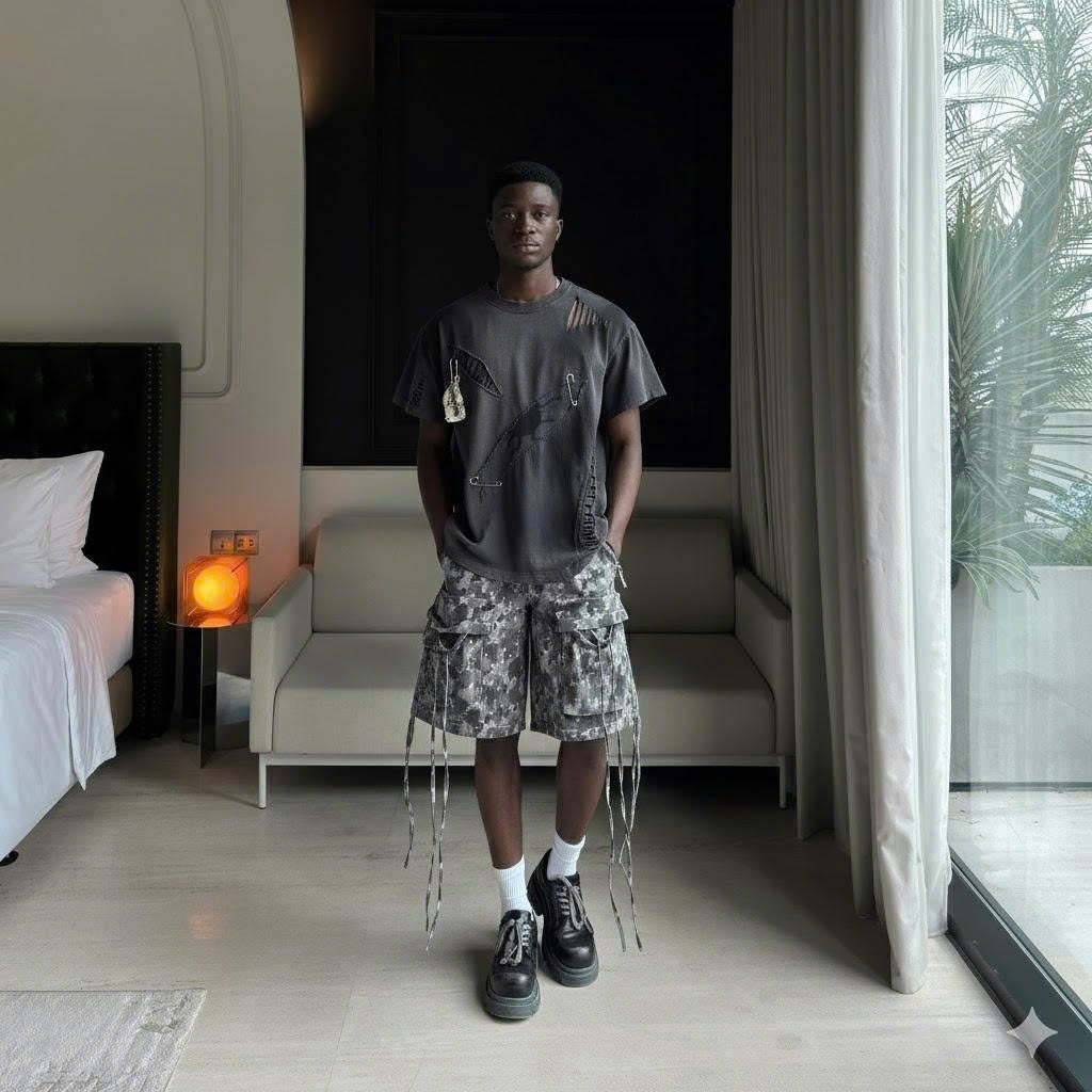 Fever Guest Set: Waxed, Ripped T-Shirt And Printed Shorts