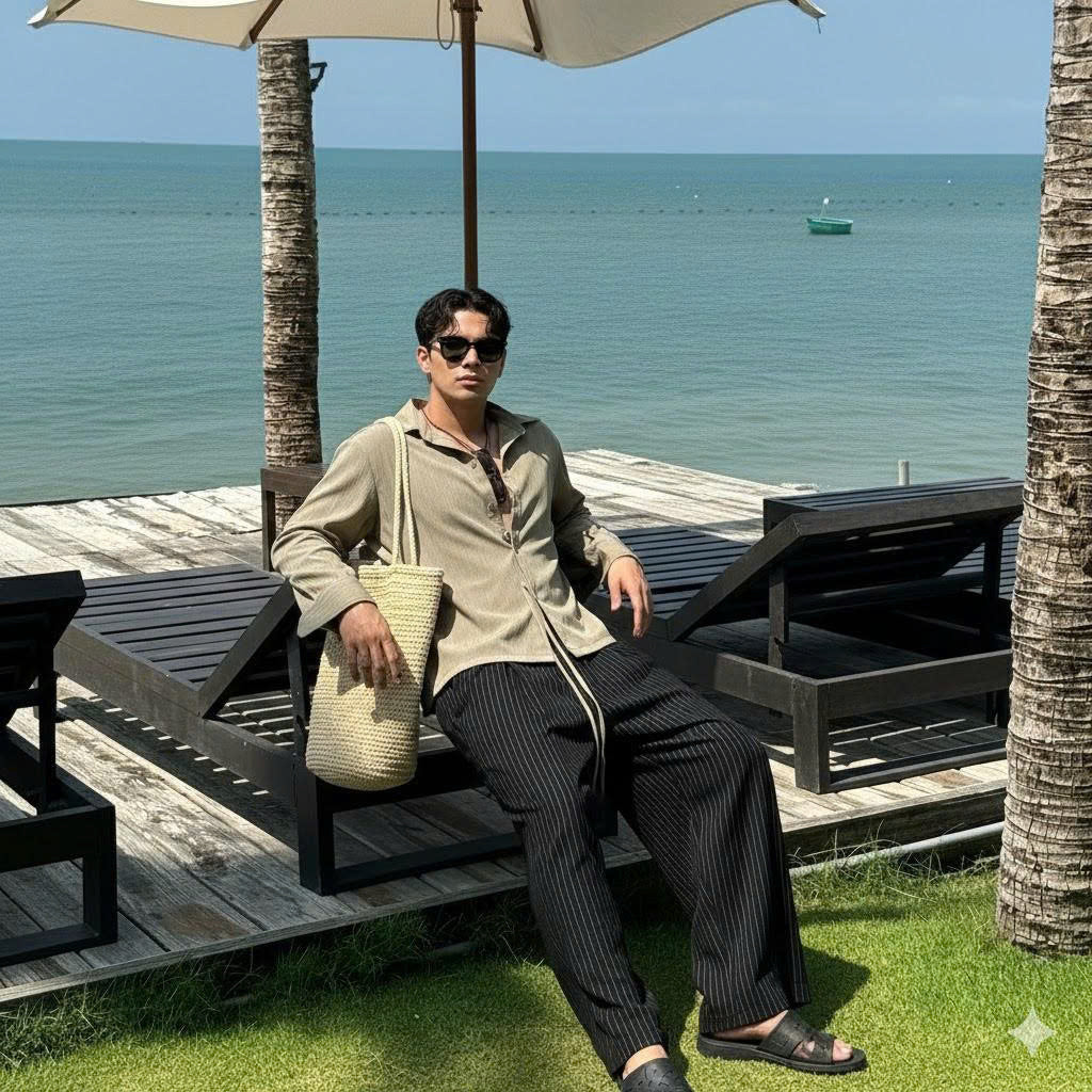 TOVE Set with Long-Sleeve Shirt and Black Pants with White Stripes