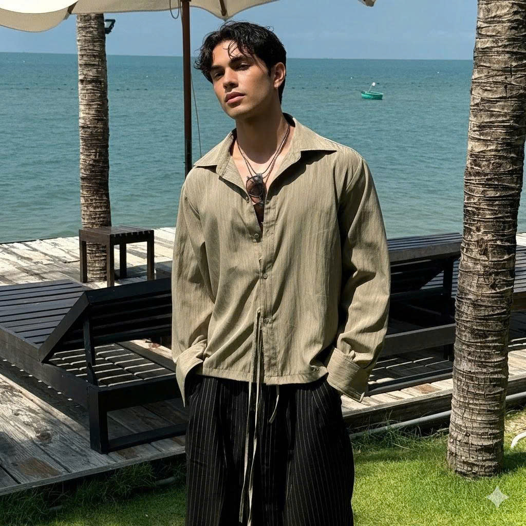 TOVE Set with Long-Sleeve Shirt and Black Pants with White Stripes