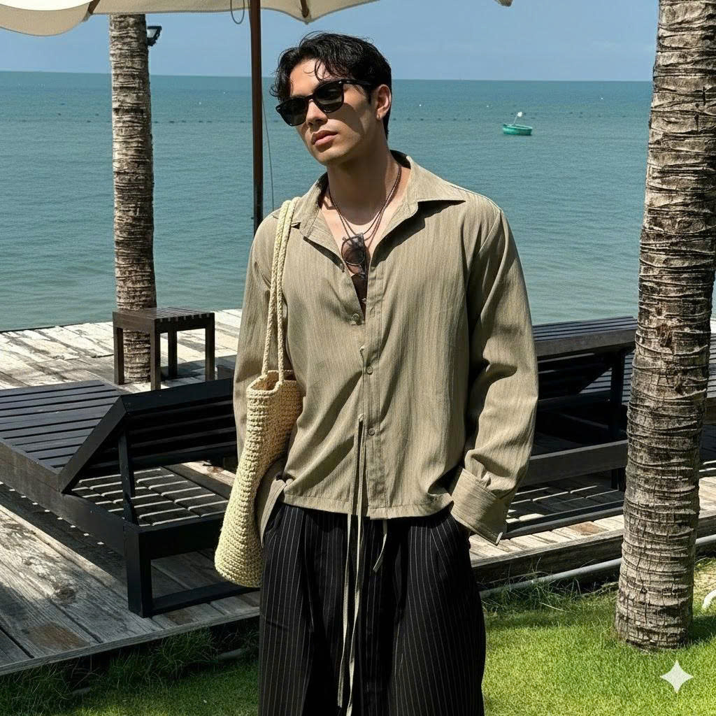 TOVE Set with Long-Sleeve Shirt and Black Pants with White Stripes