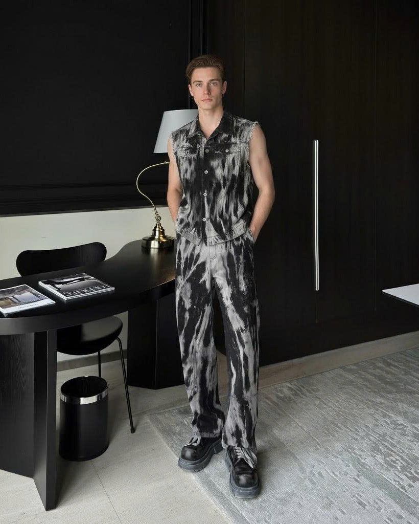 SET DIVINE CHAOS with Black Tie-Dye Short-Sleeve Top and Black Tie-Dye Long Pants