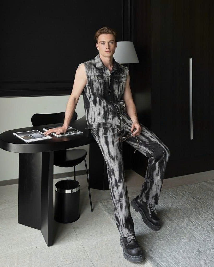 SET DIVINE CHAOS with Black Tie-Dye Short-Sleeve Top and Black Tie-Dye Long Pants