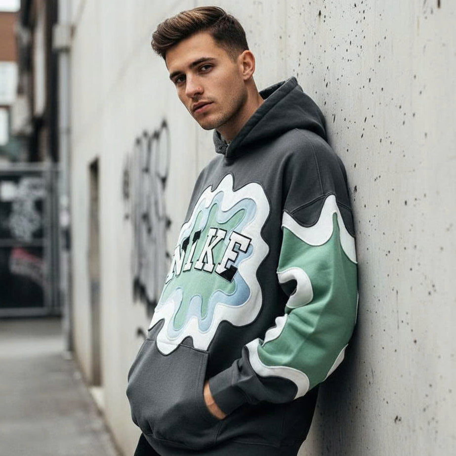 Upcycled Patchwork Hoodie – Handmade Streetwear Sweatshirt