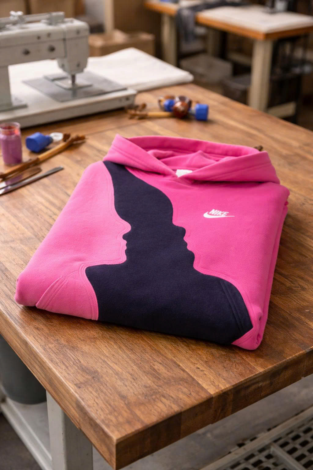 Upcycled Pink Black Hoodie, Color Block Sweatshirt, Sustainable Streetwear